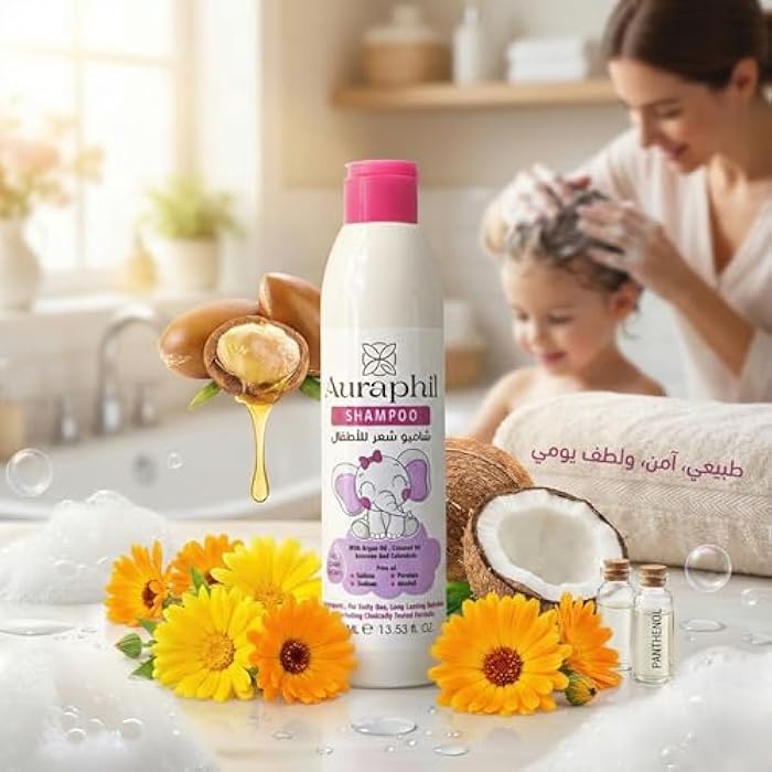 Auraphil Shampoo for Kids - Natural Sulfate & Paraben Free Shampoo with Argan Oil, Coconut, Calendula & Panthenol – For Deep Conditioning & Scalp Protection – Safe for the Whole Family - Image 4